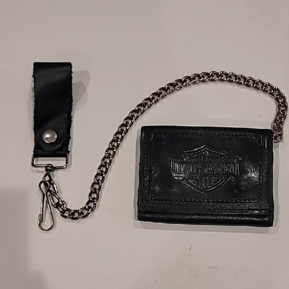 Harley Davidson Mens Motorcycle Snap Wallet With Chain Belt Loop Hook Black - Picture 2 of 8